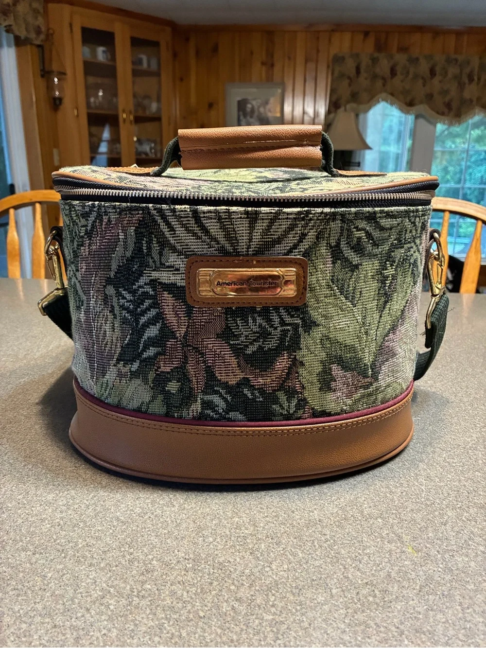 American Tourister  Floral Tapestry Train Case - Green & Brown